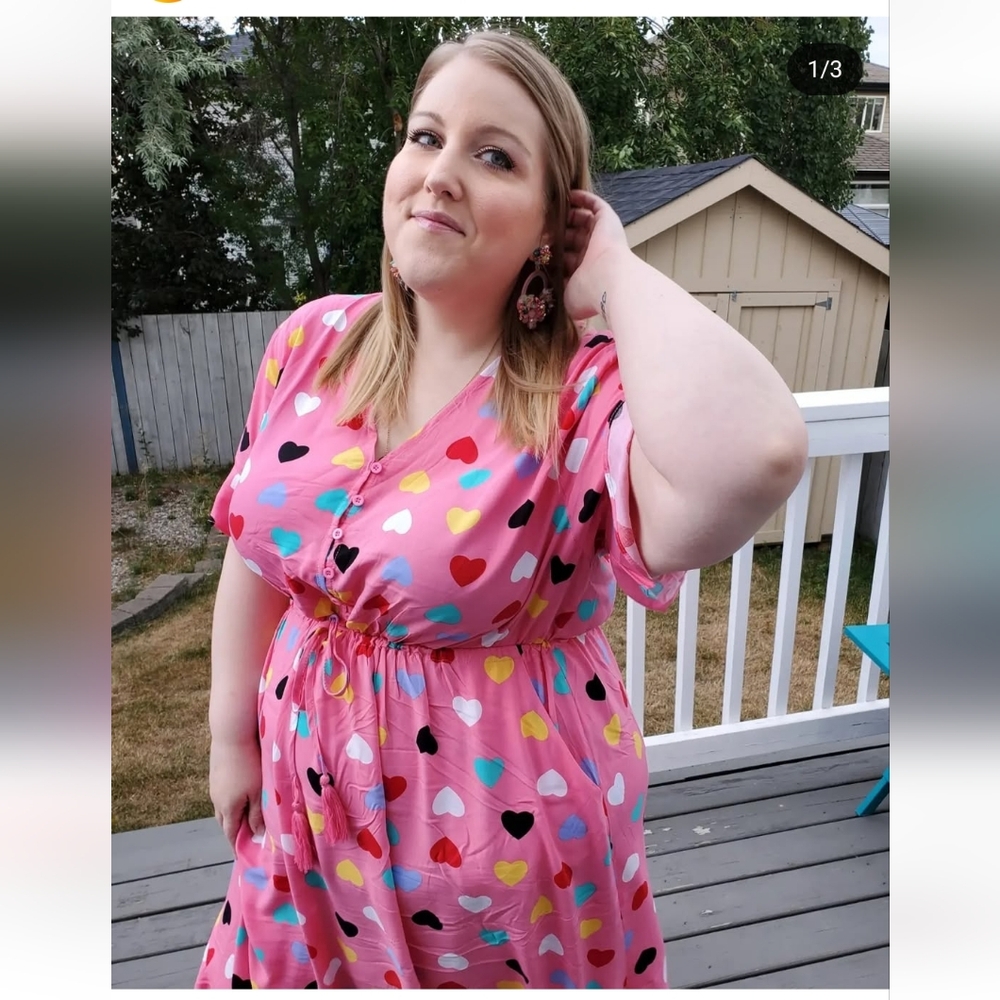 Pink Hearts Frill Dress, Plus Size 18 - Picture 3 of 12